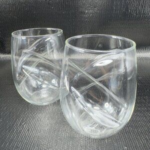 Dragon Glassware Wave Tumblers Handcrafted 16 oz Set of 2 Clear Thin Glassware